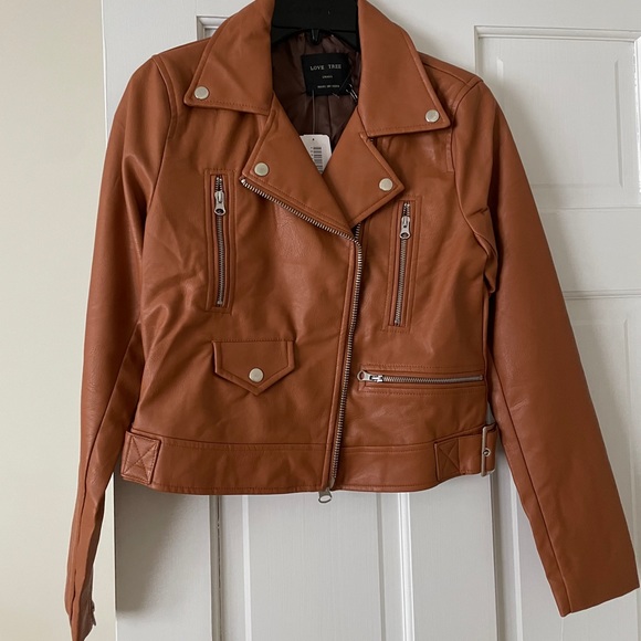 Tan Faux Leather Jacket Size Large NWT - Picture 1 of 3